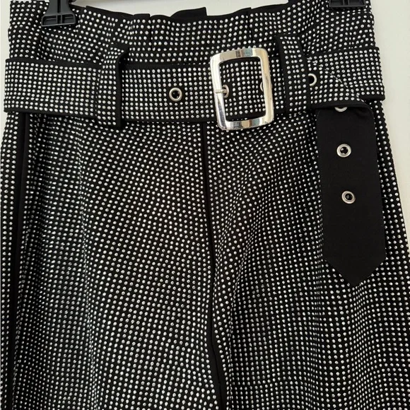 I.AM.GIA Arora Black Embellished Metallic Pleated Maxi Skirt with Belt Size M/8 - Picture 3 of 12